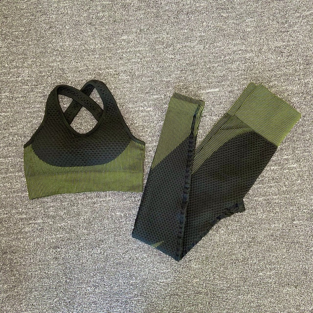 Women's Sport fitness suit Running yoga top+ Leggings women Seamless gym yoga bra