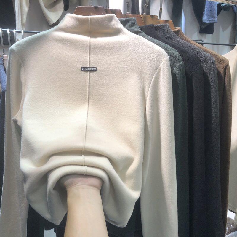 Women's 2020 Half Turtleneck Shirt Korean Tops Fashion Long Sleeve Tees