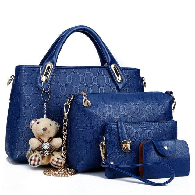Women leather handbag 4 pcs set luxury tote women bag brands bolsos pouch messenger bags ladies wallet female purse