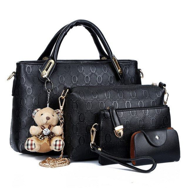 Women leather handbag 4 pcs set luxury tote women bag brands bolsos pouch messenger bags ladies wallet female purse