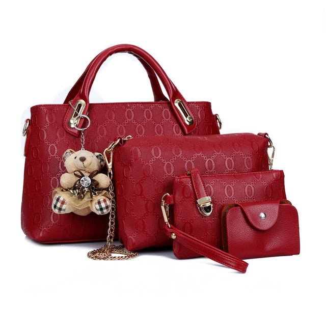 Women leather handbag 4 pcs set luxury tote women bag brands bolsos pouch messenger bags ladies wallet female purse