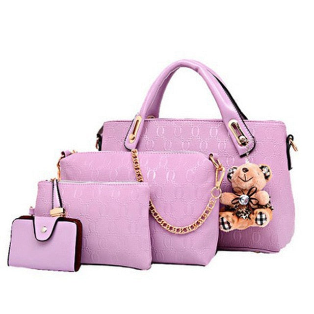 Women leather handbag 4 pcs set luxury tote women bag brands bolsos pouch messenger bags ladies wallet female purse