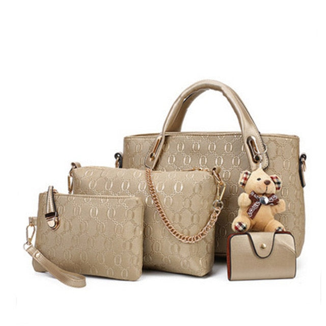 Women leather handbag 4 pcs set luxury tote women bag brands bolsos pouch messenger bags ladies wallet female purse