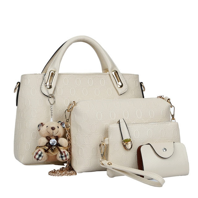 Women leather handbag 4 pcs set luxury tote women bag brands bolsos pouch messenger bags ladies wallet female purse