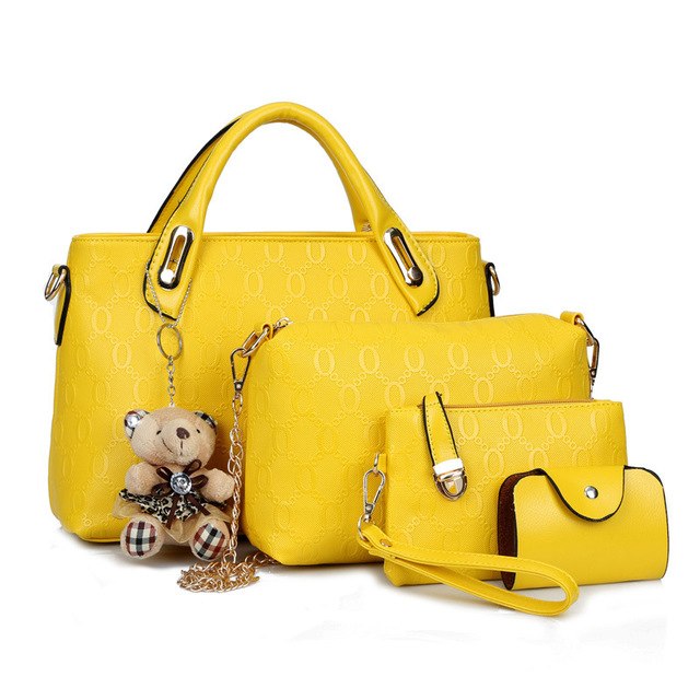 Women leather handbag 4 pcs set luxury tote women bag brands bolsos pouch messenger bags ladies wallet female purse
