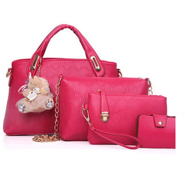 Women leather handbag 4 pcs set luxury tote women bag brands bolsos pouch messenger bags ladies wallet female purse
