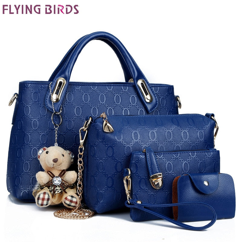 Women leather handbag 4 pcs set luxury tote women bag brands bolsos pouch messenger bags ladies wallet female purse