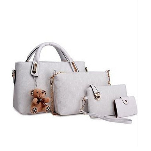 Women leather handbag 4 pcs set luxury tote women bag brands bolsos pouch messenger bags ladies wallet female purse