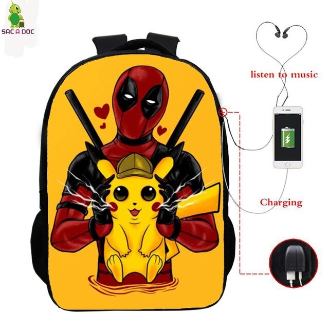 Pokemon Detective Pikachu USB Bagpack 16 Inch School Backpacks for Teens Boys Girls Backpack Pikachu BookBag Laptop Back Pack